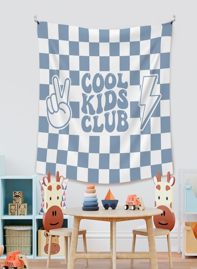 XLDLIOO Boho Cool Kids Club Blue Classroom Tapestry, Blue and White Checkered Wall Tapestry Hanging for Bedroom, Kids Tapestries Decor Art for Boy Toddler Room Nursery Classroom Playroom, 50x60in - Image 5